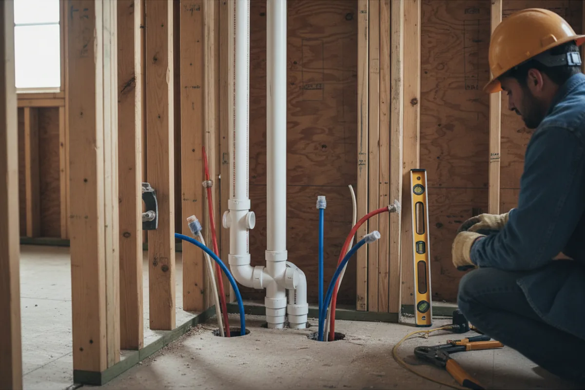 Drain and supply rough-in during Leak Detection in Hallie
